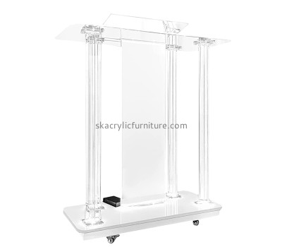 Lucite fruniture supplier custom acrylic podium with LED lights and casters AP-1264