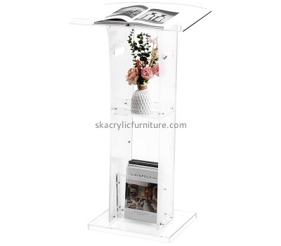 Acrylic furniture manufacturer custom plexiglass podium stand with storage shelf AP-1285