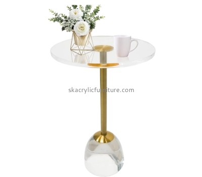 Custom acrylic small round side table with gold post AT-900
