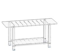 Custom acrylic shower foot rest with storage shelf
