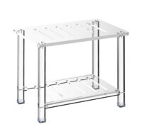 Custom acrylic shower bench with storage shelf