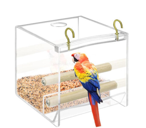 Custom acrylic bird cage feeder with hooks
