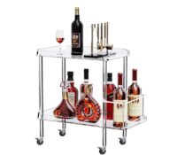 Custom acrylic 2-tier rolling bar serving cart with lockable wheels