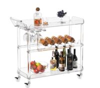 Custom acrylic serving cart with wine rack and glass holder AT-1196 Custom acrylic serving cart with wine rack and glass holder
