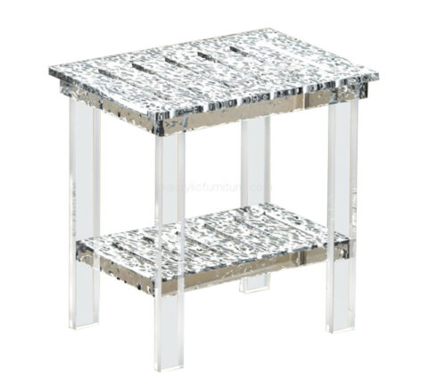 Custom acrylic shower stool with storage shelf