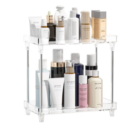 Custom acrylic 2 tiers bathroom makeup organizer