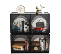 Custom acrylic bedside table with storage shelf