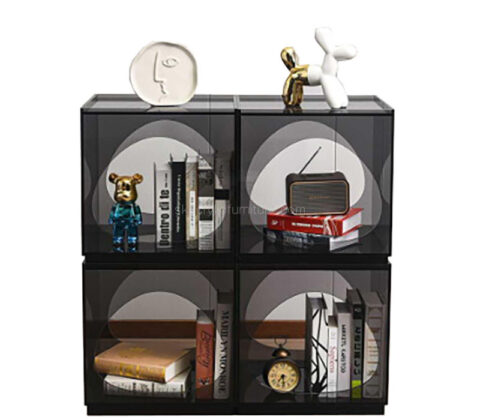 Custom acrylic bedside table with storage shelf