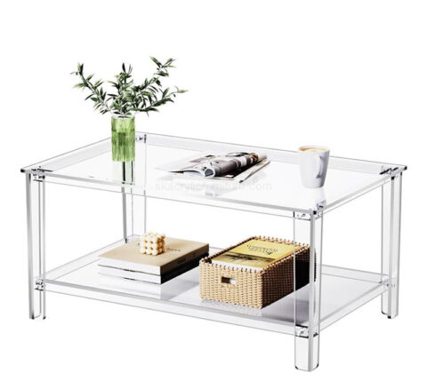 Custom acrylic living room center table with storage shelf