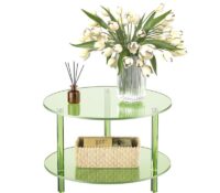 Custom acrylic round coffee table with storage shelf