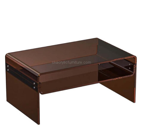 Custom acrylic coffee table with open storage shelf