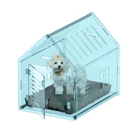 Custom acrylic house shape dog ventilated kennel