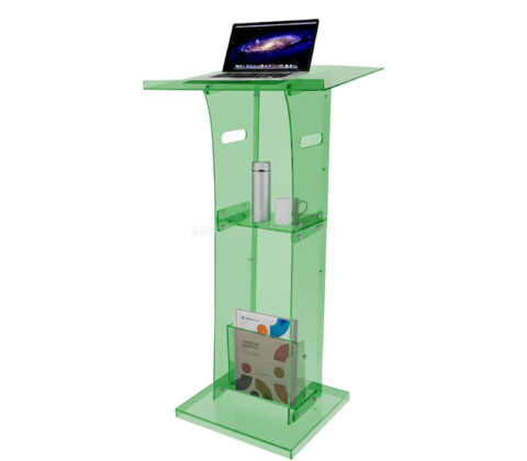 Custom acrylic presentations podium with storage shelf