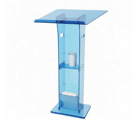 Custom acrylic conference podium with storage shelf