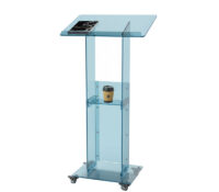Custom acrylic podium stand with wheels & storage shelf AP-1368 Custom acrylic podium stand with wheels & storage shelf