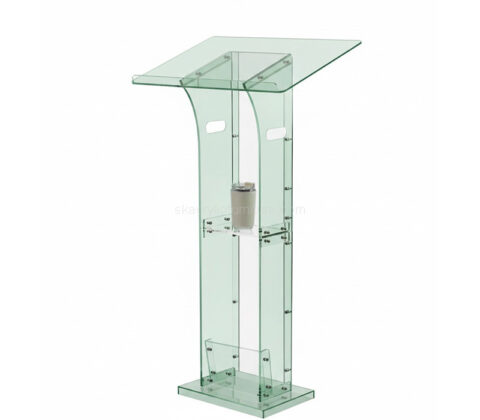 Custom acrylic conference stand with storage shelf