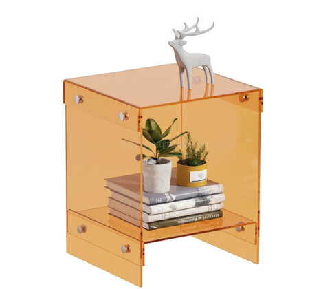 Custom acrylic small end table with storage shelf