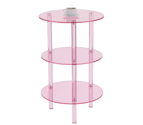 Custom acrylic round table with 2 tiers storage shelf