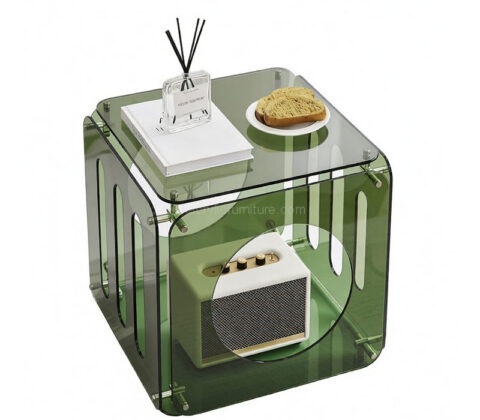 Custom acrylic bedside table with storage