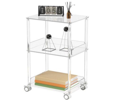 Custom acrylic 3 tiers side table with wheels