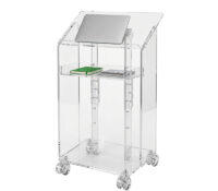 Custom acrylic lecterns podium with wheels & storage shelf AP-1388 Custom acrylic lecterns podium with wheels & storage shelf