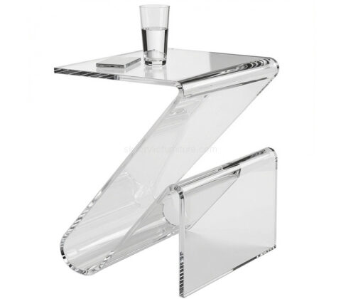 Custom acrylic side coffee table with magazine holder