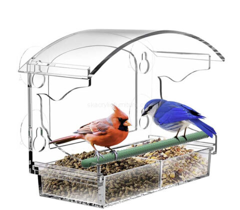 Custom acrylic wall outside bird feeder