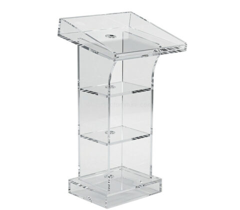 Custom acrylic presentation lectern stand with storage