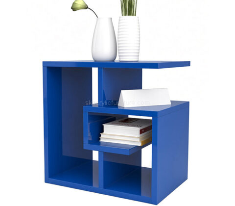 Custom acrylic bed side table with storage shelf