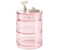 Custom acrylic round bedside table with storage shelf AT-1332 Custom acrylic round bedside table with storage shelf