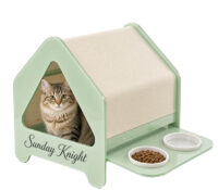 Custom acrylic cat house with bowls holder AB-299 Custom acrylic cat house with bowls holder