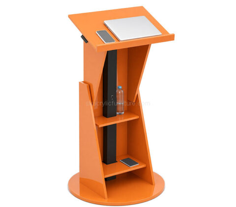 Custom acrylic lectern podium stand with storage shelf