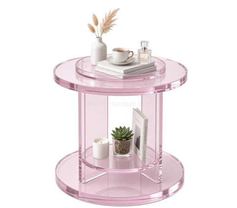 Custom acrylic side table with storage tray