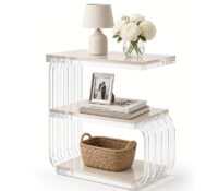 Custom acrylic C-shaped 3 tier narrow side table AT-1342 Custom acrylic C-shaped 3 tier narrow side table