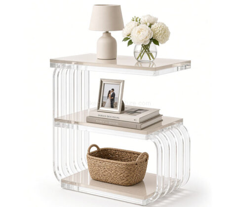 Custom acrylic C-shaped 3 tier narrow side table